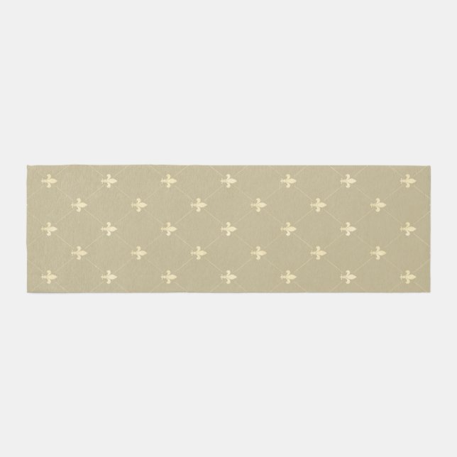 Gold Fleur-de-Lis Latte Brown 8x2.5 Runner (Front)