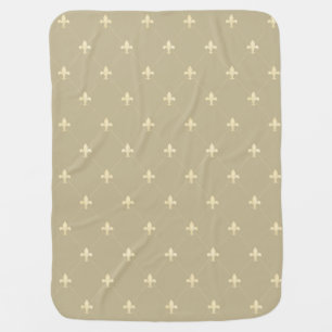 Gold Fleur-de-Lis Latte Brown Baby Blanket