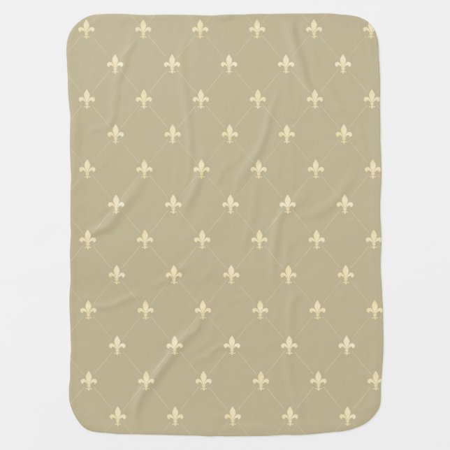 Gold Fleur-de-Lis Latte Brown Baby Blanket (Front)