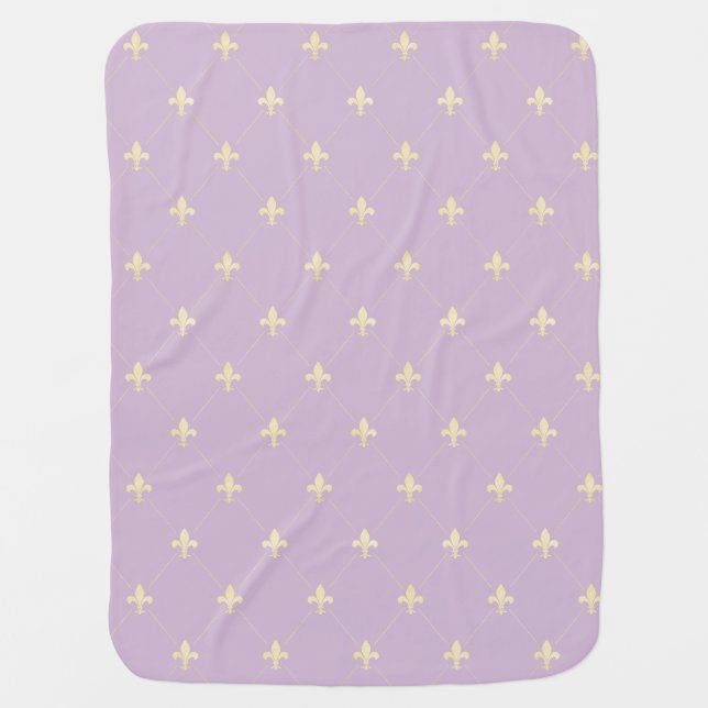 Gold Fleur-de-Lis Lilac Baby Blanket (Front)