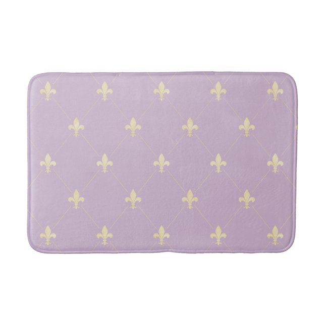 Gold Fleur-de-Lis Lilac Bath Mat (Front)