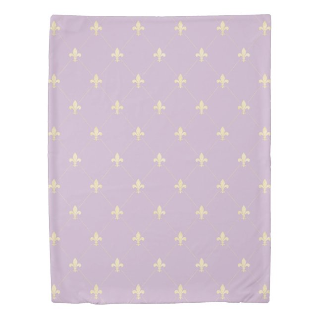 Gold Fleur-de-Lis Lilac Duvet Cover (Front)