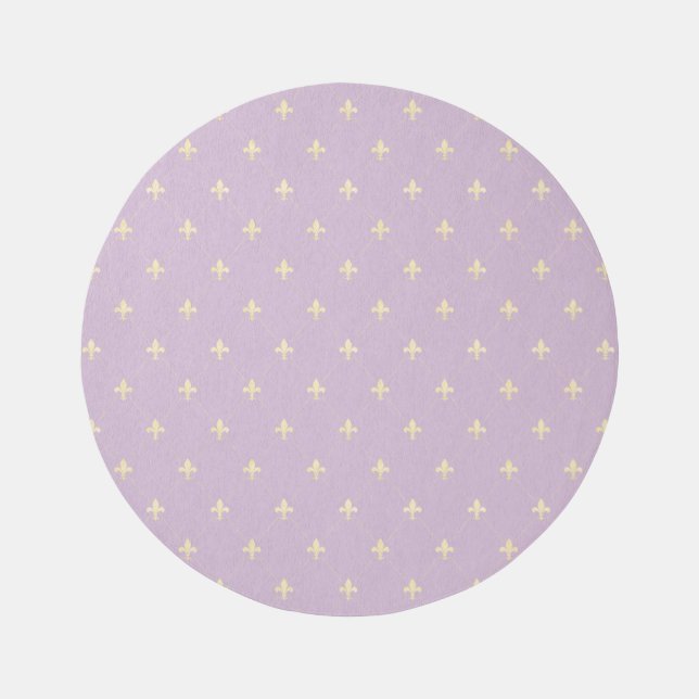 Gold Fleur-de-Lis Lilac Round Outdoor Rug (Front)