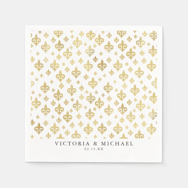 Gold Fleur-de-lis | Mardi Gras Personalized Napkins (Front)