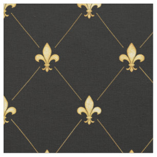 Gold Fleur-de-Lis (medium scale) Black Fabric