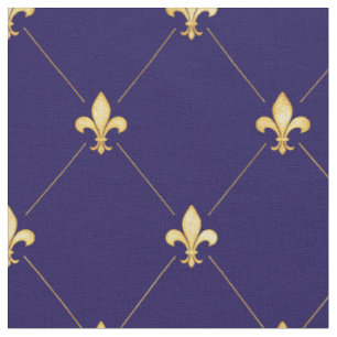 Gold Fleur-de-Lis (medium scale) Midnight Blue Fabric