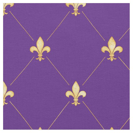 Gold Fleur-de-Lis (medium scale) Purple Fabric