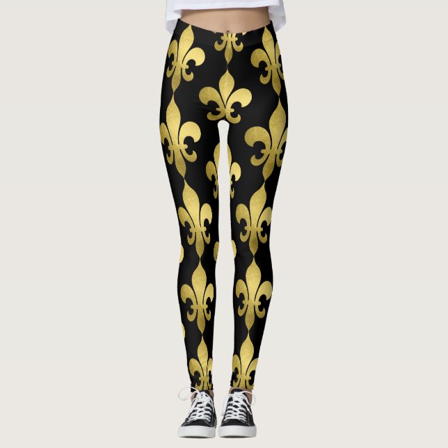 Gold Fleur de Lis on Any Color  Leggings (Front)