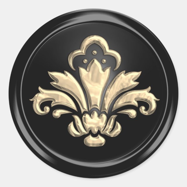 Gold Fleur de Lis on Black  Envelope Seal (Front)