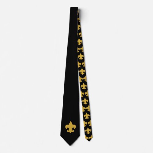 Gold Fleur De Lis on Black Neck Tie