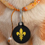 Gold Fleur de Lis on Black Pet ID Tag<br><div class="desc">A pet tag for your dog,  your cat or any pet with Fleur de Lis on a black background. On the back,  you have a customizable name and a phone number: it will be a perfect gift for an animal arriving in its new home!</div>