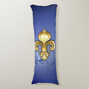 Gold Fleur de Lis on Blue Body Pillow