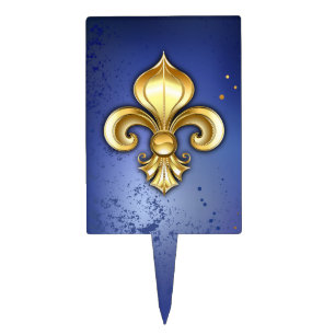 Gold Fleur de Lis on Blue Cake Topper