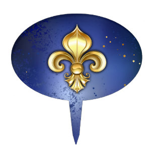 Gold Fleur de Lis on Blue Cake Topper