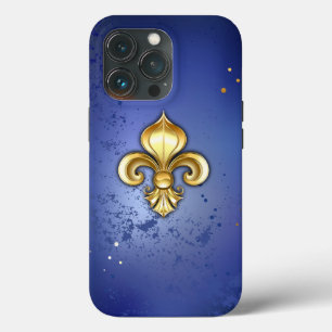 Gold Fleur de Lis on Blue iPhone 13 Pro Case