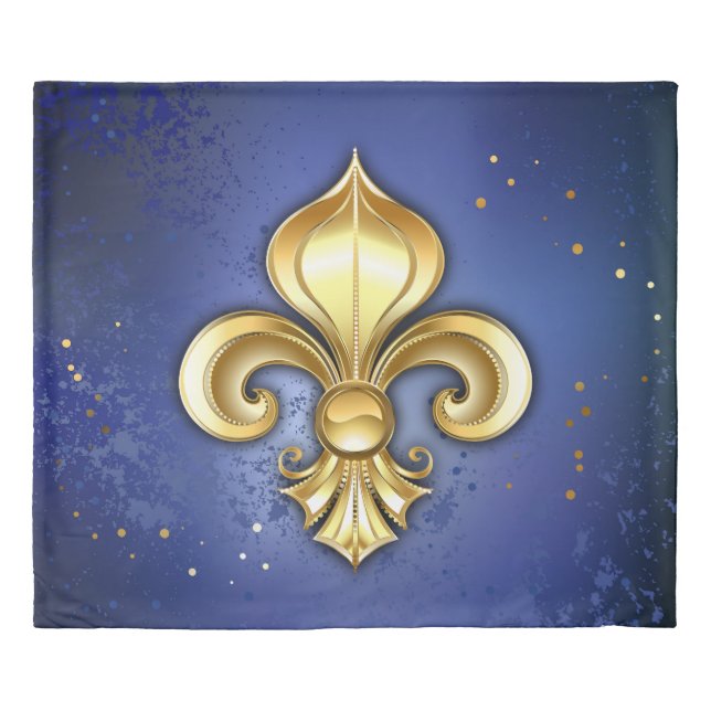 Gold Fleur de Lis on Blue Duvet Cover (Front)