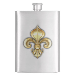 Gold Fleur de Lis on Blue Flask