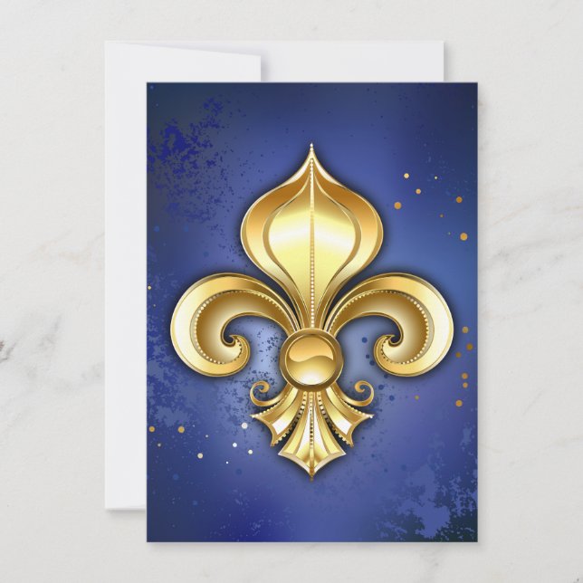Gold Fleur de Lis on Blue Invitation (Front)