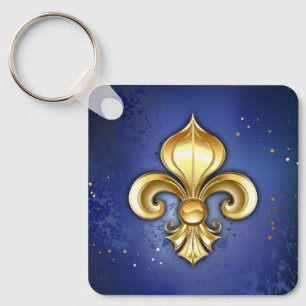 Gold Fleur de Lis on Blue Keychain