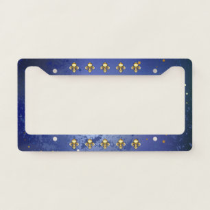 Gold Fleur de Lis on Blue License Plate Frame