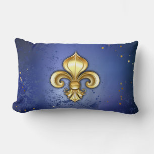 Gold Fleur de Lis on Blue Lumbar Pillow