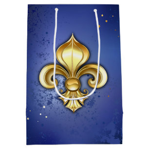 Gold Fleur de Lis on Blue Medium Gift Bag