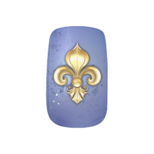 Gold Fleur de Lis on Blue Minx Nail Art