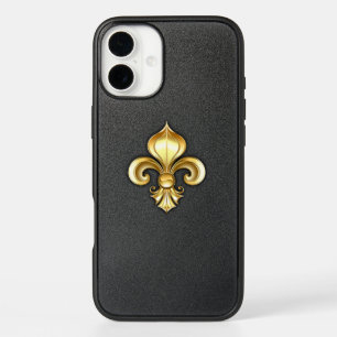 Gold Fleur de Lis on Blue iPhone 16 Plus Case