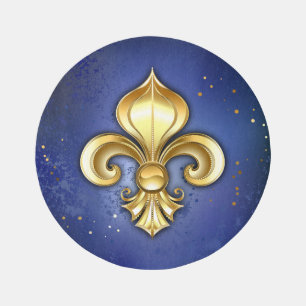 Gold Fleur de Lis on Blue Outdoor Rug