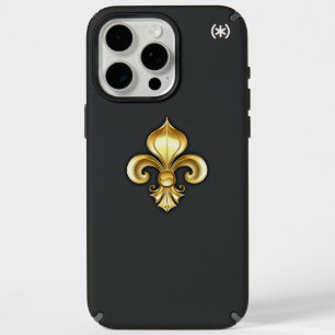 Gold Fleur de Lis on Blue iPhone 15 Pro Max Case