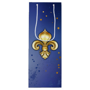 Gold Fleur de Lis on Blue Wine Gift Bag