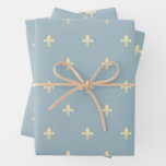 Gold Fleur-de-Lis on Dusky Blue Wrapping Paper Sheets