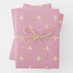 Gold Fleur-de-Lis on Dusky Pink Wrapping Paper Sheets