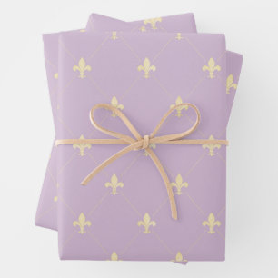 Gold Fleur-de-Lis on Lilac Wrapping Paper Sheets