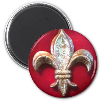 Gold  Fleur De Lis On Red Magnet by CreativeContribution at Zazzle