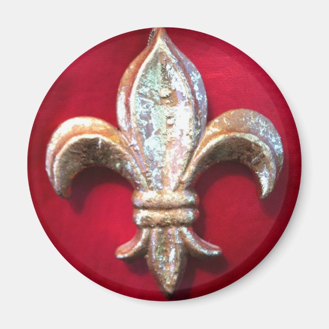 Gold  Fleur de lis on Red Magnet (Front)