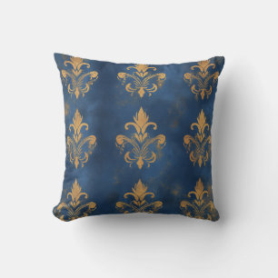Gold Fleur-de-Lis on Royal Blue Throw Pillow
