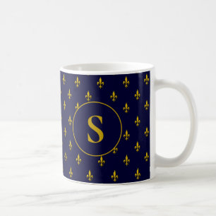 Gold Fleur de Lis Pattern on Royal Blue Coffee Mug