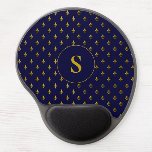Gold Fleur de Lis Pattern on Royal Blue Gel Mouse Pad