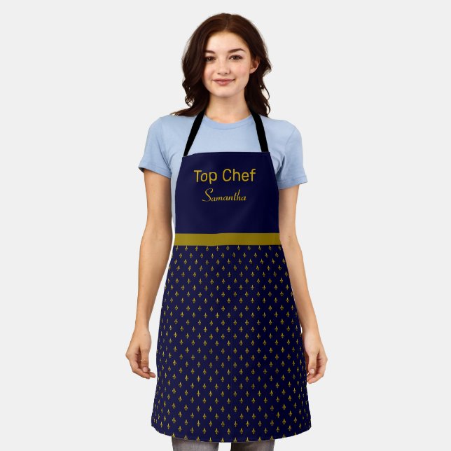 Gold Fleur-de-lis Personalized Apron (Worn)