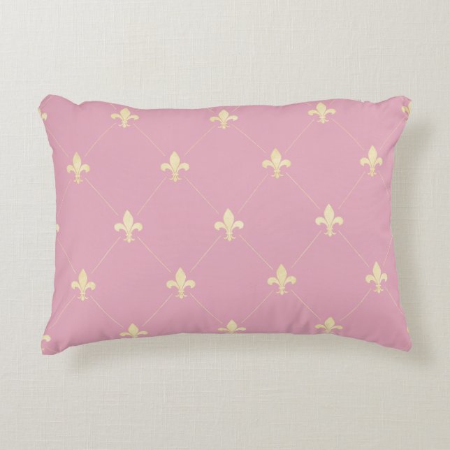 Gold Fleur-de-Lis Pink Accent Pillow (Front)