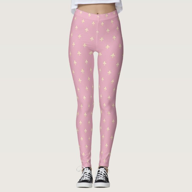 Gold Fleur-de-Lis Pink Leggings (Front)