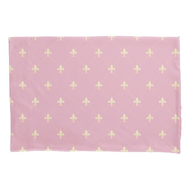 Gold Fleur-de-Lis Pink Pillow Case (Front-Left)