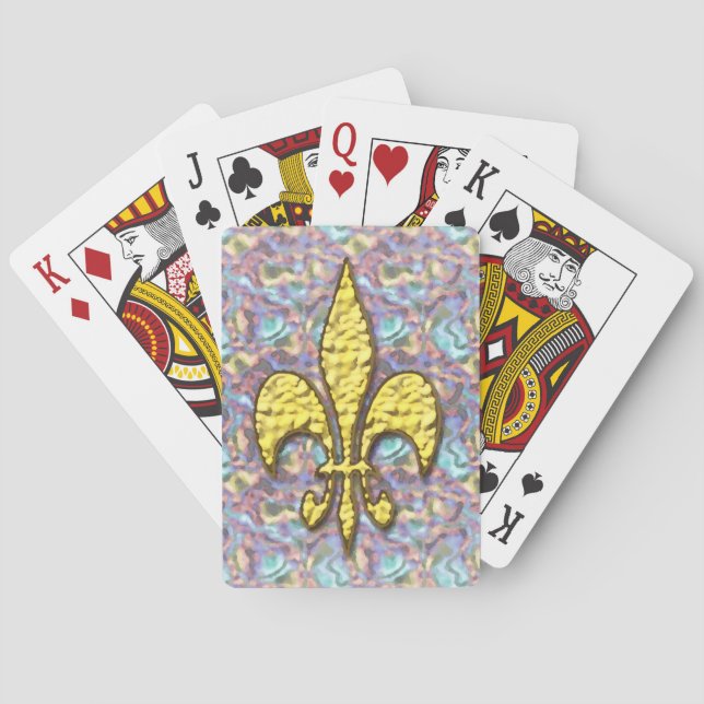 Gold Fleur de Lis Psychedelic Background Poker Cards (Back)