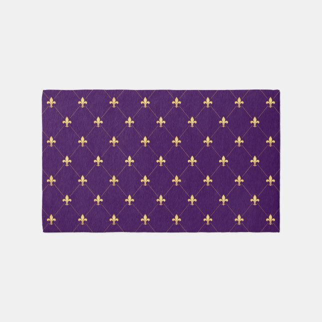 Gold Fleur-de-Lis Purple 5x3 Outdoor Rug (Front)