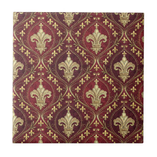 Gold Fleur-de-lis Red Velvet Royal Design Pattern Ceramic Tile