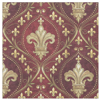 Gold Fleur-de-lis Red Velvet Royal Design Pattern Fabric