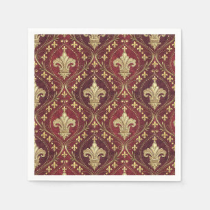 Gold Fleur-de-lis Red Velvet Royal Design Pattern Napkins