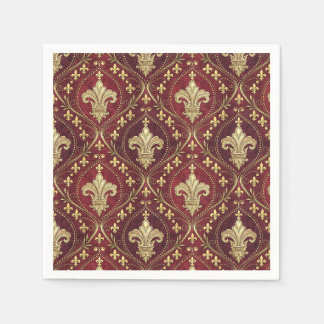 Gold Fleur-de-lis Red Velvet Royal Design Pattern Napkins