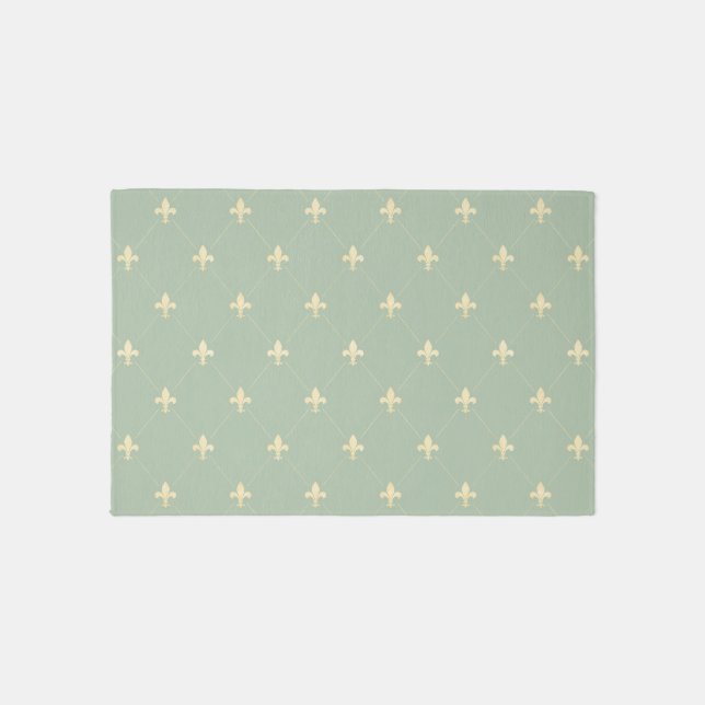 Gold Fleur-de-Lis Sage 3x2 Rug (Front)